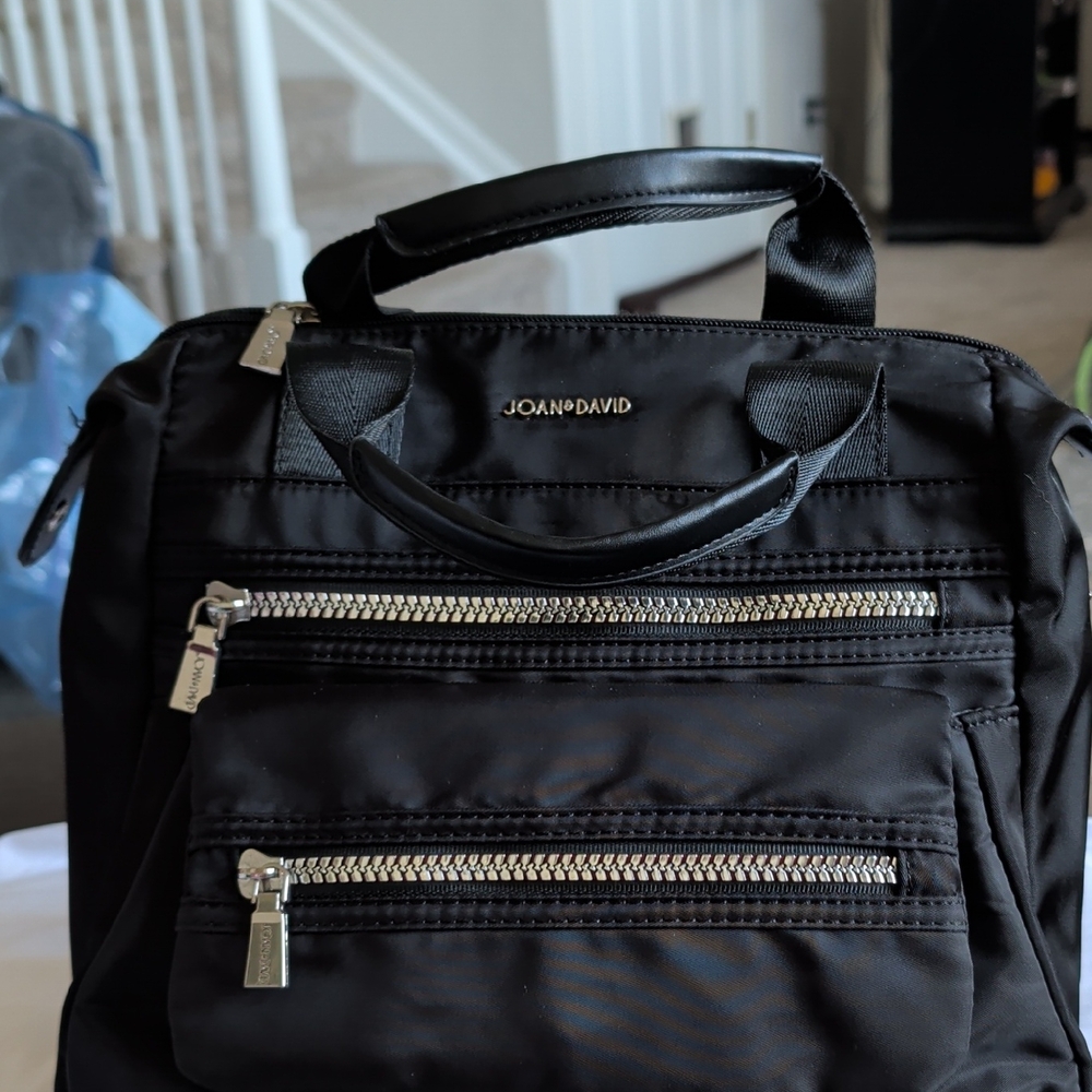 Joan & David Black Nylon Backpack with Silver Zippers